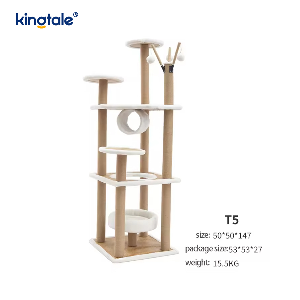 Prírodný sisal Cat Tree Tall Cat Tower Plyšový viacúrovňový byt